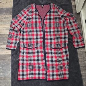 Chic Plaid Longline Cardigan - Red